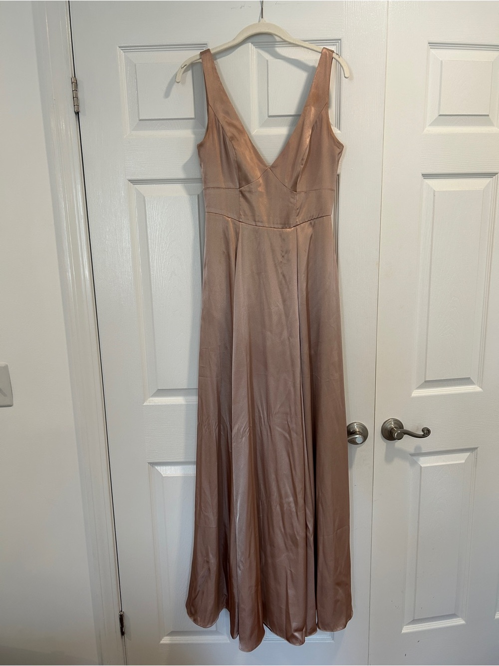 David’s Bridal (Galina Signature) Champagne/Rose Gold Silk Evening Gown